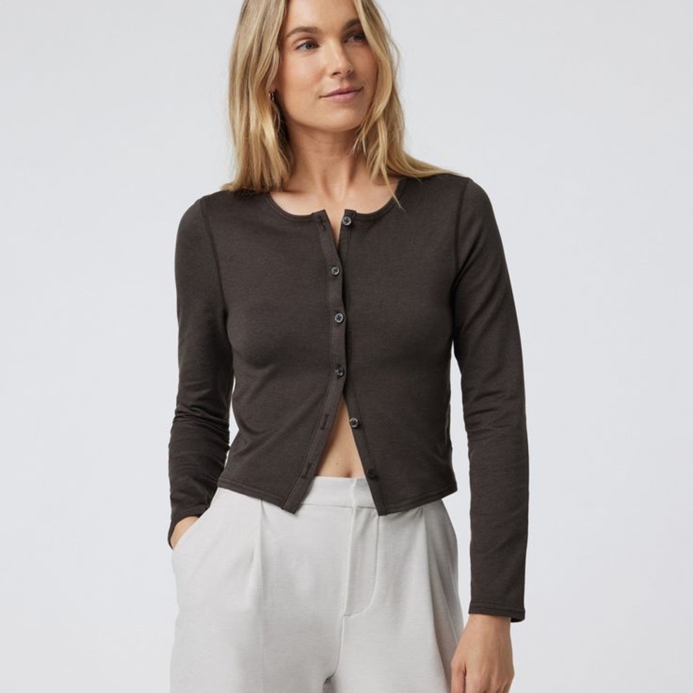 Vuori Halo Cardigan Dark Java Heather Brown